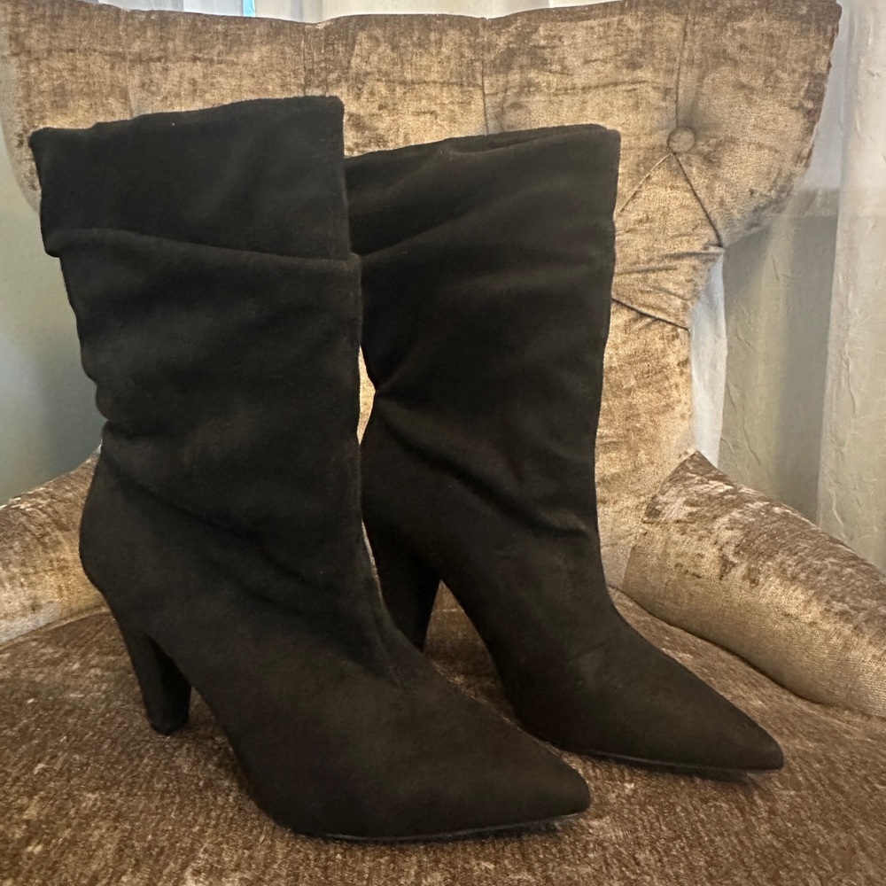 Carlos by Carlos Santana Black Suede Slouchy Heeled Boots